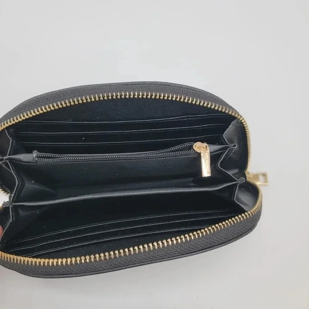 Joan Vass New York Black Lizard Embossed Wallet Gold